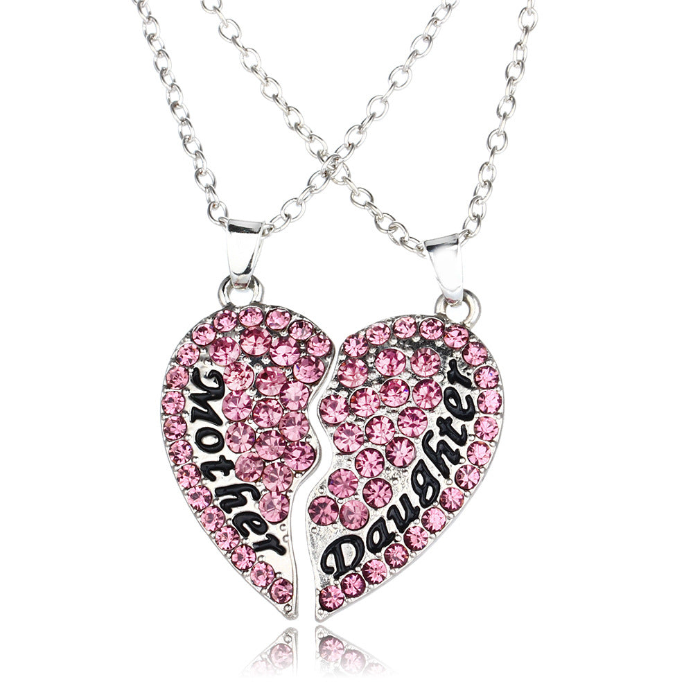 Wholesale Mother's Day Parent-child Style Mother and Daughter Heart-shaped Diamond Patchwork Pendant Alloy Necklace